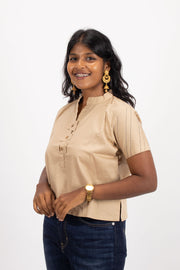 Beige Chinese Collar Cotton  Crop Top 10068102