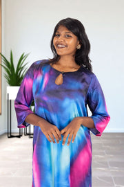 Multi Colour Printed Vegan Charmeuse Silk Dress 10074050