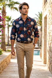 Twilight Blue Full Sleeve Ajrakh Printed Cotton Men's Shirt 10076860