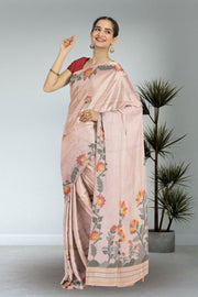 Beige Handloom Jamdani Linen Saree 10074659