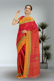 Red Bengal Handwoven Cotton Saree 10075341
