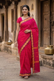 Dark Pink Handloom Chettinad Cotton Saree 10077320
