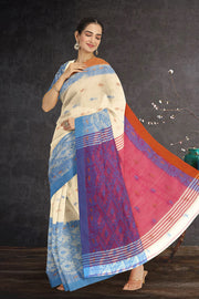 Cream Bengal Handwoven Jamdani Style Cotton Saree 10075345