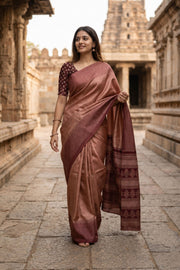 Brown Kanjivaram Tissue Silk EttuKol Saree with Seepu Rekku Border 10077917