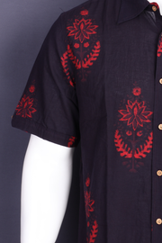 Indigo Handblock Printed Half Sleeve Men's Cotton Shirt 10076837