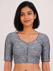 Grey Handcrafted Slub Cotton Solid Style Blouse 10073177