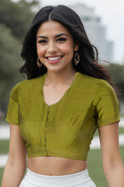 Green Maheshwari Silk Cotton Blouse 10075052