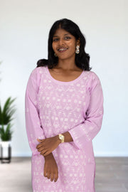 Pink Chikankari Embroidery Cotton Kurta 10074394