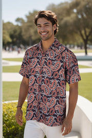 Black Half Sleeve Ajrakh Printed Cotton Mens Shirt 10071087