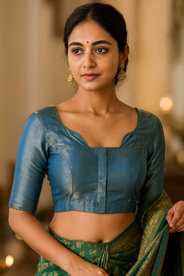 Blue Banarasi Tissue Silk Blouse 10075966