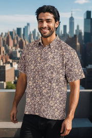 Brown Half Sleeve Ajrakh Printed Cotton Mens Shirt 10072909