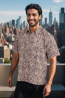 Brown Half Sleeve Ajrakh Printed Cotton Mens Shirt 10072909