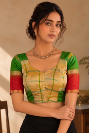 Honey Bronze Yellow Kanjivaram Soft Silk Blouse With Checks Designs 10076633