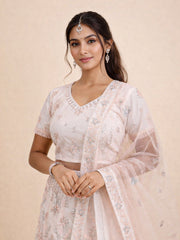 Peach Net Silk Embroidered Lehenga 10076884