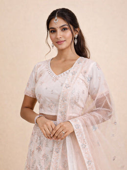 Peach Net Silk Embroidered Lehenga 10076884