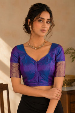 Peacock Feather Blue Kanjivaram Silk Blouse 10076638