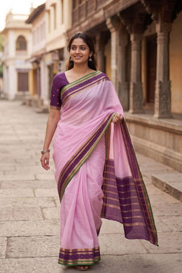 Cotton Candy Pink Mysore Crepe Silk Saree With Zari Border 10076248