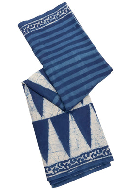 Indigo Blue Dyed Mulmul Cotton Saree 10075054