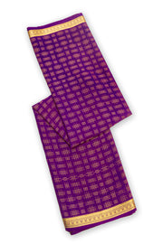 Mulberry Violet Mysore Crepe Silk Saree With Checks Design And Zari Border 10076655