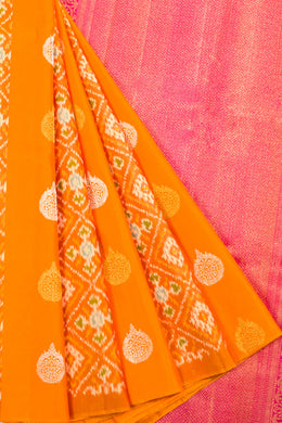 Pumpkin Orange Pure Zari Kanjivaram Rajkot Patola Silk Saree 10062479