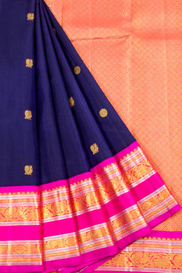 Navy Blue Pure Zari Korvai Kanjivaram Silk Saree 10062493