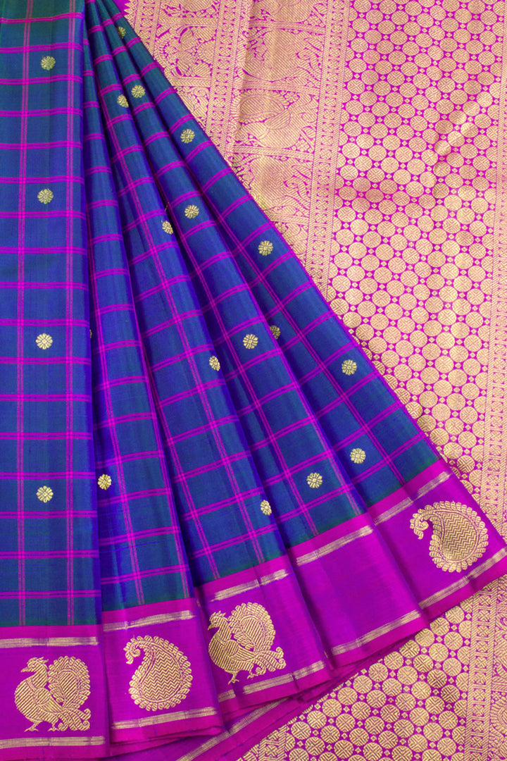 Blue and Green Double Colour Pure Zari Kanjivaram Silk Saree 10062494