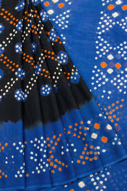 Black Handcrafted Bandhani Mulmul Cotton Saree 10062525