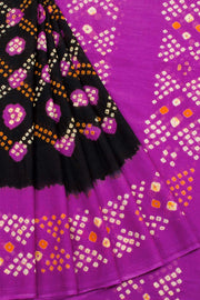 Black Handcrafted Bandhani Mulmul Cotton Saree 10062526