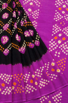 Black Handcrafted Bandhani Mulmul Cotton Saree 10062526