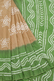 Cream Handcrafted Bandhani Mulmul Cotton Saree 10062536