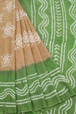 Cream Handcrafted Bandhani Mulmul Cotton Saree 10062536
