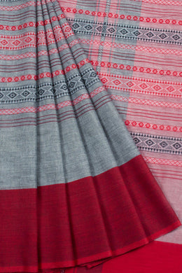 Grey Handloom Dhaniakhali Cotton Saree 10062565