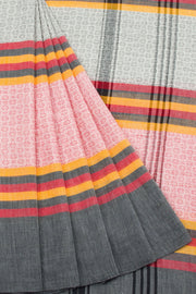 Grey & Red Handloom Dhaniakhali Cotton Saree 10062589