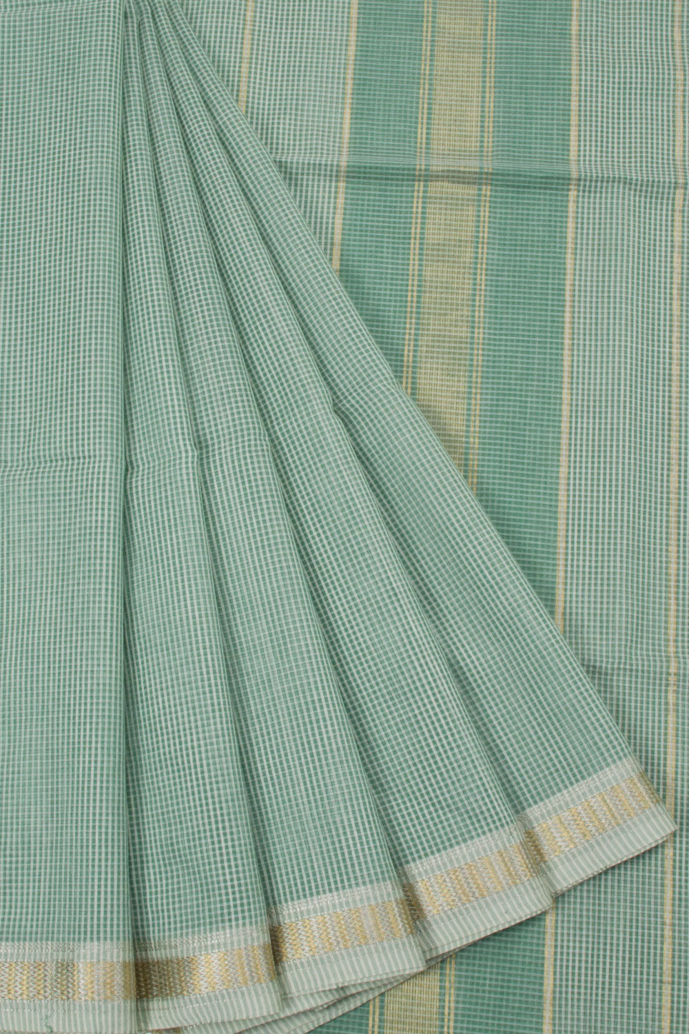 Mint Green Handloom Maheswari Silk Cotton Saree 10062607