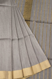 Silver Grey Handloom Maheswari Silk Cotton Saree 10062609