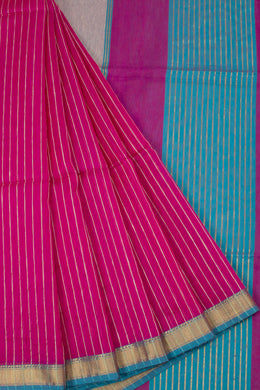 Dark Fuschia Pink Handwoven Maheshwari Silk Cotton Saree 10062611