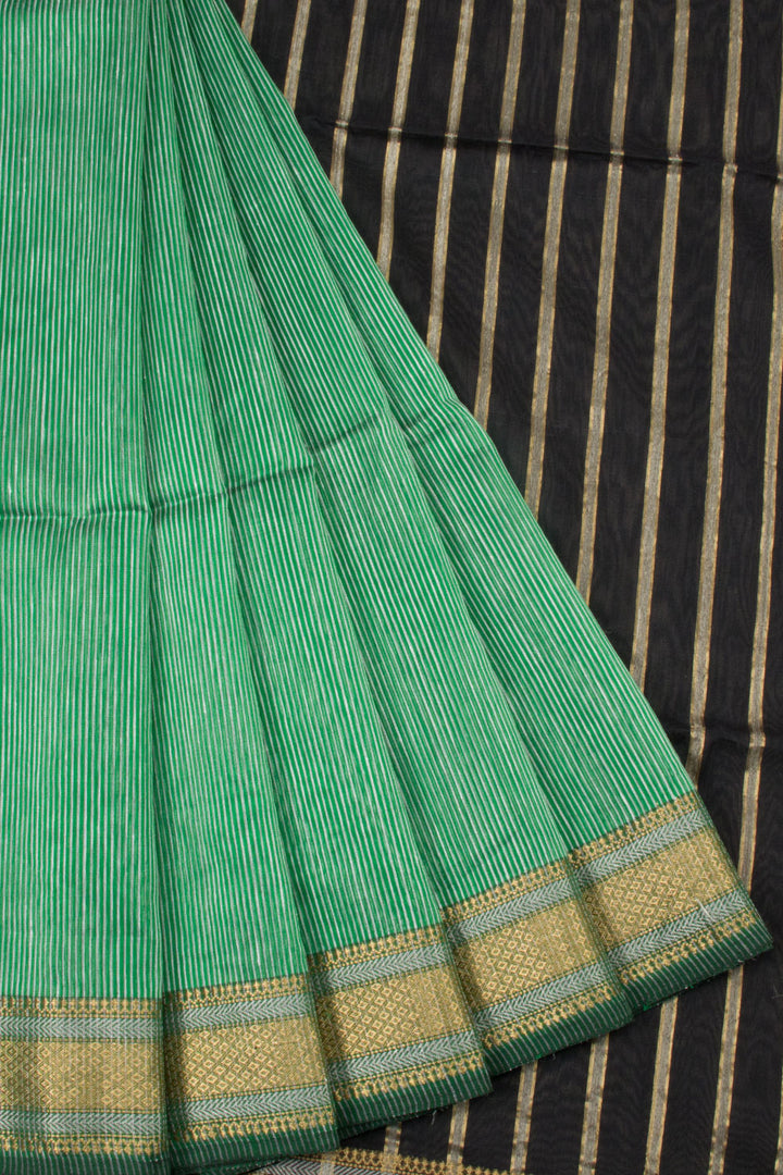Shamrock Green Handloom Maheswari Silk Cotton Saree 10062612