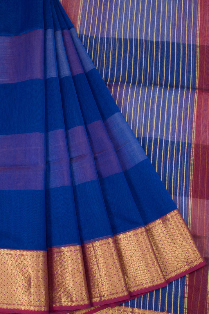 Blue Handwoven Maheshwari Silk Cotton Saree 10062621