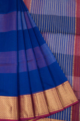 Blue Handwoven Maheshwari Silk Cotton Saree 10062621
