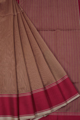 Beaver Brown Handloom Maheswari Silk Cotton Saree 10062622