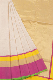 White Handloom Maheswari Silk Cotton Saree - Avishya