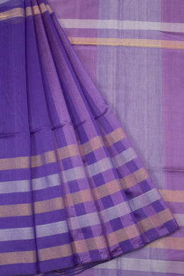 Daisy Bush Purple Handloom Maheswari Silk Cotton Saree 10062626
