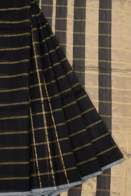 Black Handloom Maheswari Silk Cotton Saree 10062627