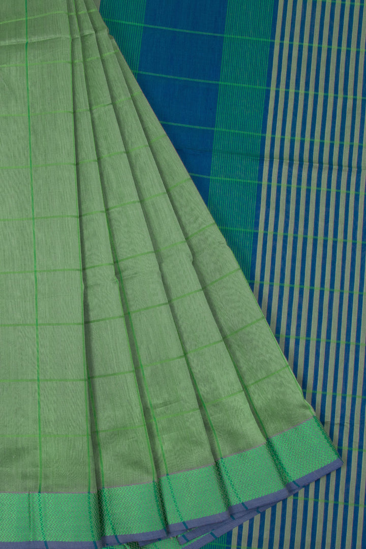 Spanish Green Handloom Maheswari Silk Cotton Saree 10062629