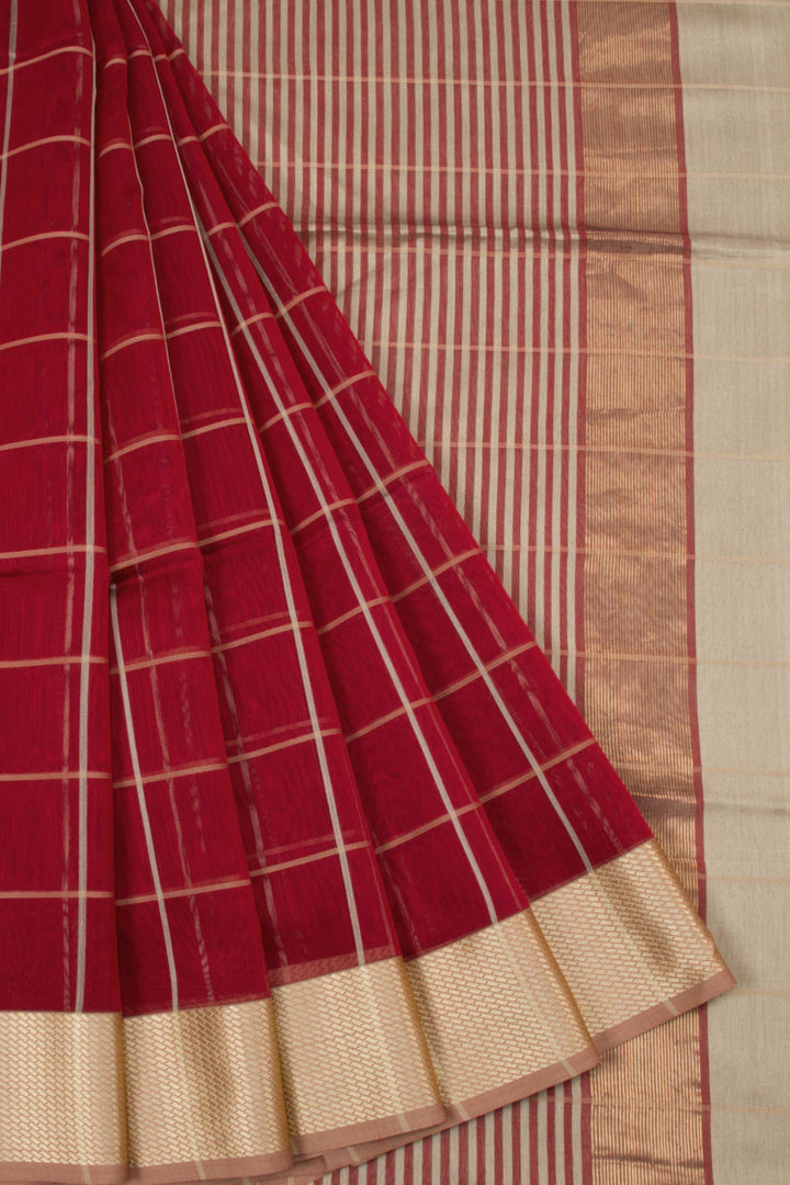 Paprika Red Handloom Maheswari Silk Cotton Saree 10062630