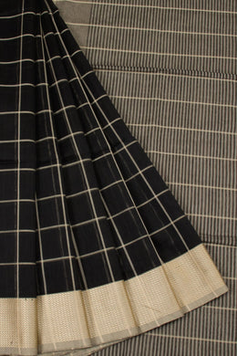 Black Handloom Maheswari Silk Cotton Saree 10062631