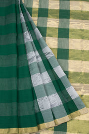 Green Handwoven Maheshwari Silk Cotton Saree 10062632