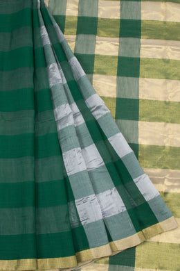 Green Handwoven Maheshwari Silk Cotton Saree 10062632