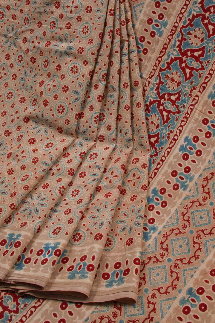Beige Ajrakh Printed Cotton Saree 10062719