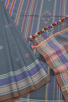 Cadet Grey Handloom Bhujodi Kala Cotton Saree 10062739